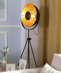 Vintage Industrial Tripod Floor Lamp With LED Light, Large Shade, Adjustable Vertical Reading Lamp in living room corner