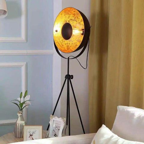 Vintage Industrial Tripod Floor Lamp With LED Light, Large Shade, Adjustable Vertical Reading Lamp in living room corner
