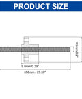 Diagram showing dimensions of Two Pack 650mm TR5x1 Lead Screws With Brass Nut For 3D Printers, 650mm length, 10mm diameter.