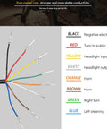 Wiring diagram for 3 In 1 Ebike Light And Horn Switch With Turn Signal For Electric Bikes And Scooters Headlight On Off Control Pro Grade Ride Ready Durable Front Light And Horn Button Easy Install Fits Most E Bike Models DK336 showing seven colored wires labeled by function.
