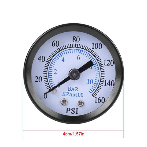 Compact Pressure Gauge With One Eighth NPT Thread, 0 To 160 Psi And 0 To 10 Bar, Mini Meter, 40mm Dial, Metal Case, Tight Spaces