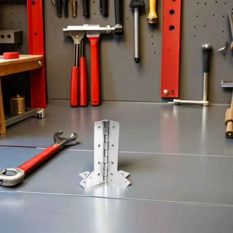 L Shaped Metal Road Case Hinges Two Pack Beefed Up Heavy Duty Corner Wrap Around L Bracket Hinge on workbench
