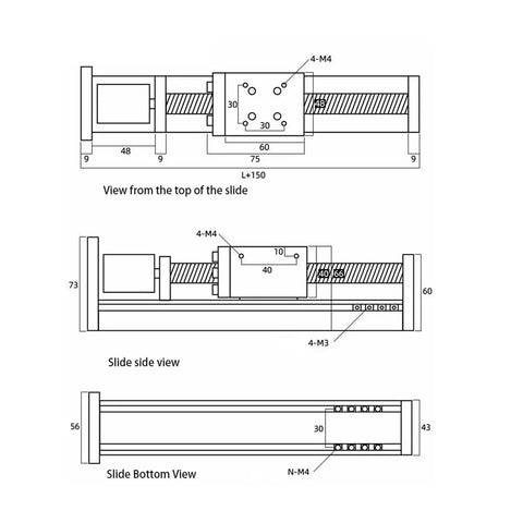 Top Shelf CNC Linear Guide Shaft Actuator With Smooth Slide Table Rail Motion Module For Scientific Research And Commercial Workshops technical drawing.