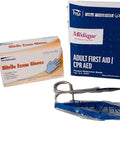 Reliable Grab And Go First Aid Refill Kit With High Quality Wound Care Essentials For Restaurant And Commercial Use Class B Compliant No Fuss Ready Restock Supply Pack Without Cabinet including CPR barrier, gloves, first aid guide, ice pack.