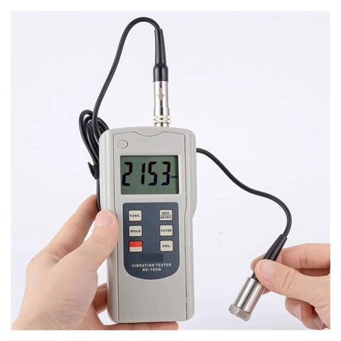 Handheld Digital Vibration Meter With Three Measurement Modes Displacement Velocity And Acceleration Portable Lightweight Tester With One Handed Operation And Large LCD Display Readouts In Metric And Imperial For Field And Lab Vibration Analysis, handheld probe