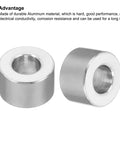 Heavy Duty M8 Aluminum Spacers Set Five Pieces 8.2mm ID 16mm OD 10mm Thick Standoff For Five Sixteenths Inch Or M8 Screws Garage Grade Durable Silver Aluminum Spacers For Automotive And DIY Projects, two spacers side by side.