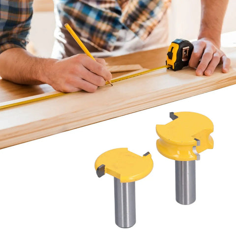 Kick Your Woodworking Up A Notch With This Sweet T Type Router Bit Set. 4 Inch yellow T milling cutters on wood surface while measuring.
