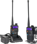 Dual Band Long Range Handheld Ham Radio Kit With 1800mAh Rechargeable Battery Two Way Radio For Hunting Camping Survival Includes Earpiece And K Port Headset 24 Hour Battery Life 2 Pack on charger and stand