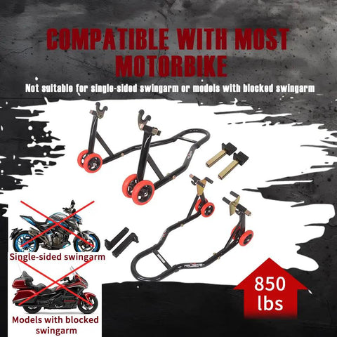 Front And Rear Motorcycle Stands 850lbs Combo Lift With Four Adapters Universal Paddock Stands Wheel Lift for maintenance