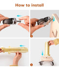 Installation guide for Portable Vinyl Roll Rack Stand With Lockable Caster Wheels, showing assembly steps.