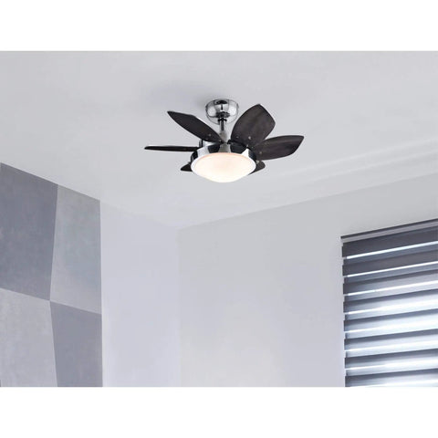 Quince 24 Inch Indoor LED Ceiling Fan With Light, Chrome Finish, Reversible Wengue Blades, Downrod Only for Small Rooms