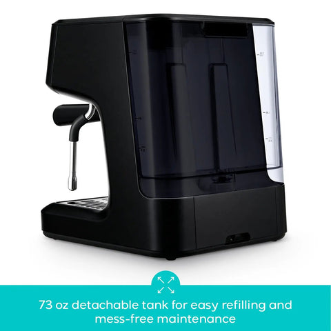 Top Shelf Espresso Machine Featuring A Bright Lcd Screen And Heavy Duty Steam Wand For Pulling Silky Shot Perfection And Rich Houseblend Favorites Whenever You Wanna Sip, showing 73 oz detachable tank.