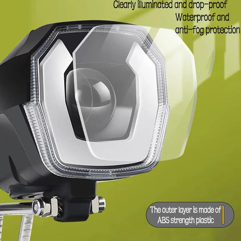 Ultra Bright Waterproof LED Headlight For Electric Bikes, 3 Pin Female Connector, 36V 48V Front Fork Mount, ABS plastic
