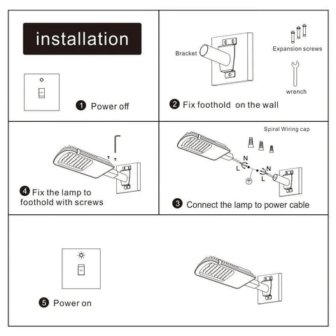 Installation guide for 35W LED Outdoor Street Light With Dusk To Dawn Photocell 5400 Lumens 6000K Daylight IP65 Waterproof AC Powered Yard Light