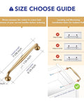 Size guide for Champagne Bronze Kitchen Cabinet Handles Set, 6-1/4 Inch, with installation instructions and measurements.