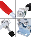 Heavy Duty Horizontal Toggle Clamps Clutch Tight Grip For Woodworking Jigs Welding Fixtures Electroplated Rustproof Steel Shop Built Assembly Hardware 5 Piece parts close-up.