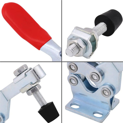 Heavy Duty Horizontal Toggle Clamps Clutch Tight Grip For Woodworking Jigs Welding Fixtures Electroplated Rustproof Steel Shop Built Assembly Hardware 5 Piece parts close-up.