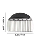 Large stainless steel crinkle cutter with black handle, front view for slicing potatoes and vegetables