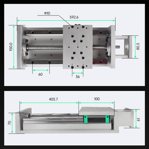 400mm Travel CNC Linear Stage Motion Actuator With X, Y, Z Axis Cross Sliding Table, showing dimensions and 1605 ballscrew