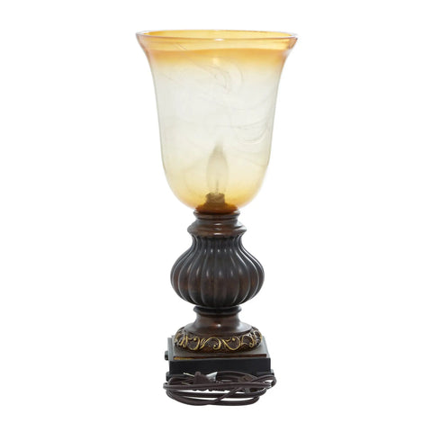 Rustic Polystone Uplight Set Of 2 With Frosted Glass And Gold Accent In Brown Finish 9 Inch Wide By 18 Inch High Cozy Up