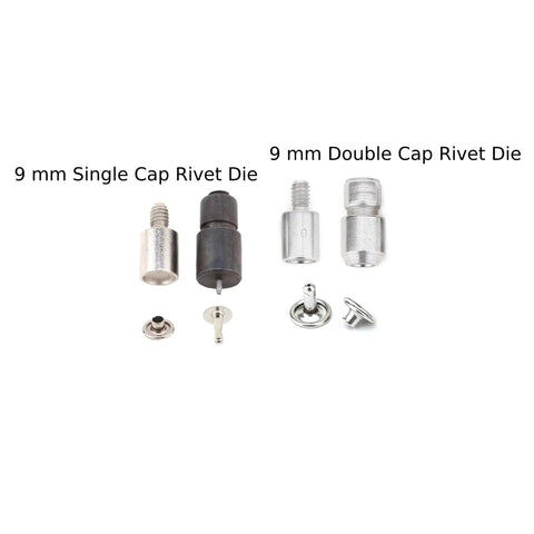9mm single and double cap rivet dies from Leather Hand Press Kit For Setting Rivets, Eyelets, And Snap Buttons