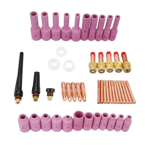 50 Pcs TIG Gas Lens Collet Body Kit For WP17 WP18 WP26 TIG Torch Welding Consumables Set displayed