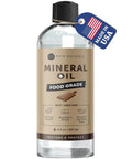 Top Shelf Food Grade Mineral Oil Eight Ounce Wood Conditioner in a clear bottle for cutting boards and butcher blocks.