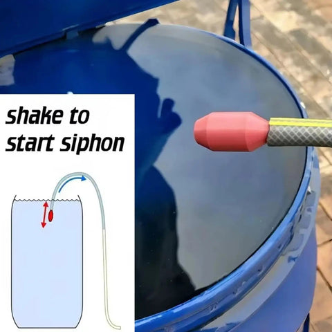 Hands-Off Manual Siphon Pump That Gets The Job Done Fast showing shake action to start siphon for easy liquid transfer.