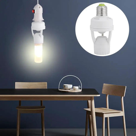 Auto On Off PIR Motion Sensor Light Socket For E27 Bulbs With 360 Degree Detection And Adjustable Sensitivity Infrared Lamp Holder For Bathroom Hallways Stairs Doors And Garage No Fuss Setup, white plastic, hanging E27 bulb