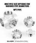 Various sizes of 304 Stainless Steel 5-Way Cross Pipe Fitting NPT Female Threads Industrial Grade Heavy-Duty Connector for Plumbing