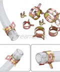 Grab This Ultimate 130Pc Hose Spring Clamp Fastener Assortment Kit With Ten Sizes From 6 To 22mm For Tough Auto Repairs And DIY Jobs Featuring Durable Spring Steel Construction That Holds Up Great, assorted hose clamps on white hose