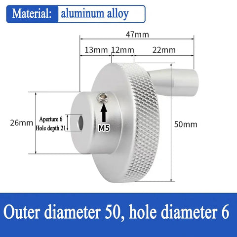 Knurled Aluminum Handwheel For Machine Tools 50Mm Outer Diameter Rocker Adjustment Handle 6Mm Aperture Lightweight Non Slip Grip Tool Control, aluminum alloy, 50mm