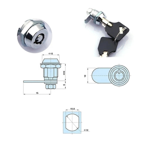Mini Cabinet Lock With Tubular Cam Mechanism, Rugged Zinc Alloy Latch, diagram and keys, compact design, secure closure