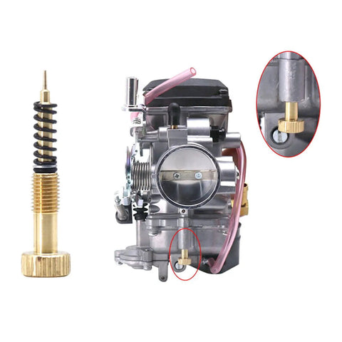 Brass Carburetor Rebuild Kit With Air Fuel Mixture Screw Quick Install Knurled Head for CV40 CVK34 Carbs, visible components.