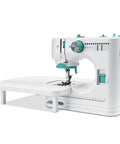 Mini Electric Sewing Machine With Extension Table And 56 Accessory Pieces, 12 Built In Stitches For Beginners, side view on white background