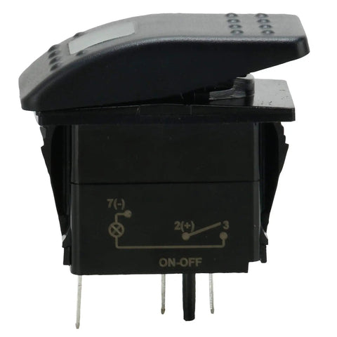 Side view of 12V 20A Waterproof LED Rocker Switch for Boats Marine Grade SPST 3 Pin On Off with Green LED Indicator