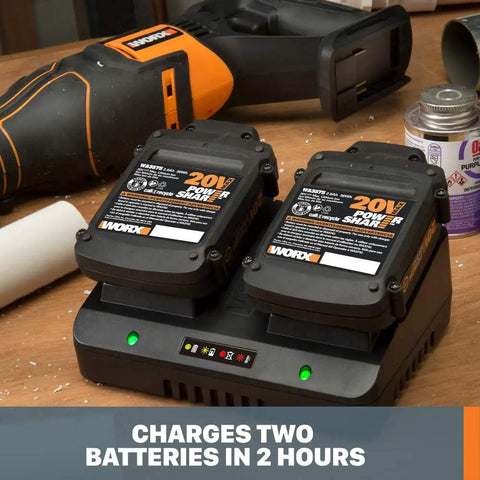 20V Li Ion Dual Port Charger Lets You Charge Two Batteries At Once In Two Hours Or Quick One Battery Top Up Perfect For Power Share Tool Crew