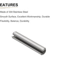 8mm By 40mm Slotted Spring Pin 10 Pack Stainless Steel 304 Dowel Roll Pin, durable tension pin in silver, side view