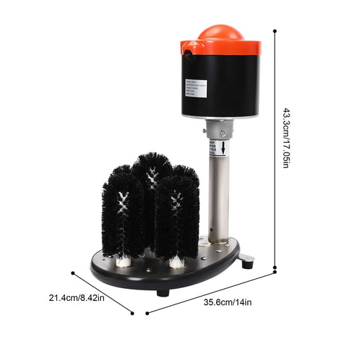 Heavy Duty Commercial Electric Glass Cup Washer Featuring Five Brush Wine Glass Cleaning Machine, dimensions shown.