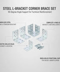 Heavy-Duty Steel L-Bracket Corner Brace Set For 90 Degree Furniture Reinforcement And Shelving Support, Set Of 4 with screws