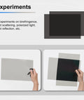 Non Adhesive A4 Polarizing Film Sheets 7.8x11.8 Inch Polarized Filter with hand demonstrating light effect