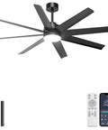 Top Shelf Sixty Inch Black Ceiling Fan With Bright Light For Patios Porches And Living Rooms Delivers Badass Airflow Using Eight Slick Abs Blades And Easy Three Way Wall Control, with remote control and hanging rods.