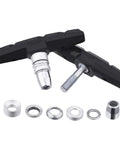 V Brake Pads 70mm Set With Hex Nuts And Spacers For Bicycle, 4 Pairs, black finish, shown with nuts and spacers on white background