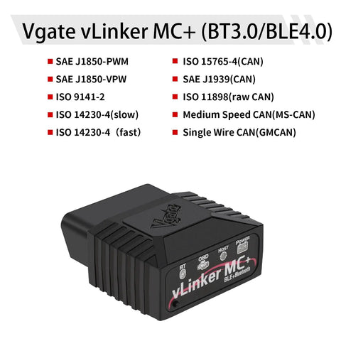 Vgate vLinker MC+ Portable OBD2 Scanner For Android iOS And Windows With Bluetooth Three Point Zero And BLE Four Point Zero Code Reader
