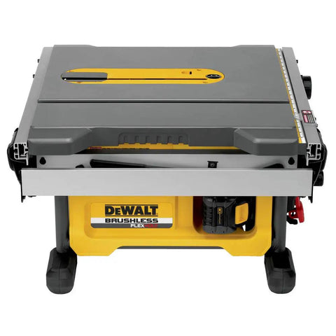 Badass Cordless Table Saw With 8 Inch Blade And 24 Inch Rip Capacity Featuring Flexvolt Auto Voltage Switching Battery Power And Precision Rack Pinion Fence Setup for serious shop projects, top view.