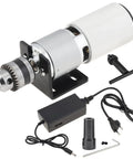 Top Shelf Knockout 775 DC Motor Table Drill featuring B10 Chuck and accessories on a black mount for DIY projects.