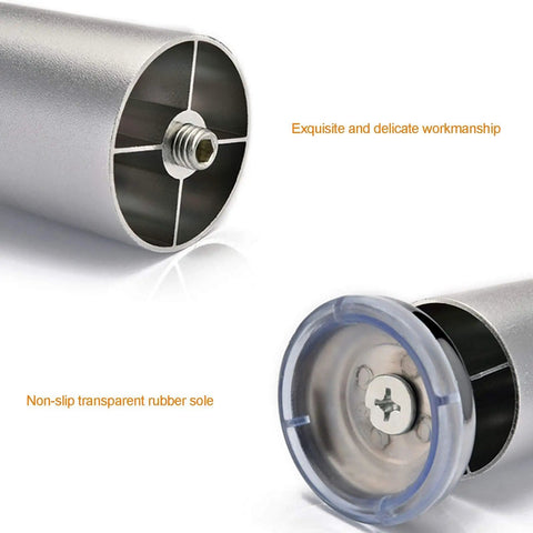 Heavy Duty Adjustable Cabinet Legs With Slick Brushed Stainless Steel Finish showing rubber sole and internal threading.