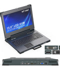 Heavy Duty Portable Kvm Console And Slick Crash Cart Featuring 15.6 Inch 4K Lcd Screen And Built In Battery, open view with ports
