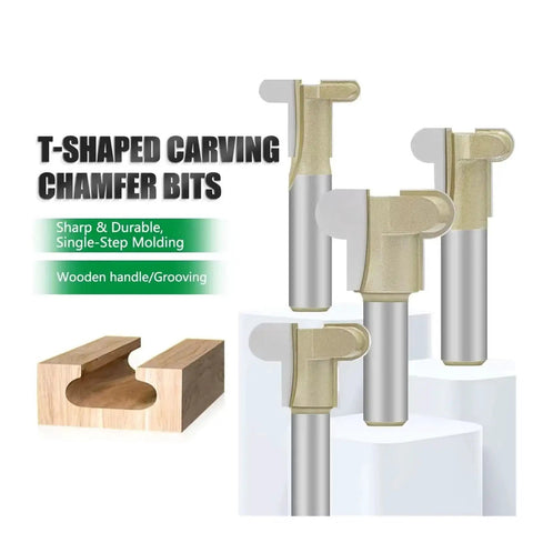 Solid 1/2 Inch Shank Drawer Pull Router Bit For Woodworking Pros That Carves Perfect Curved Finger Grooves In Oak Or Pine At The Shop Today. T-shaped chamfer bits with a wooden handle.