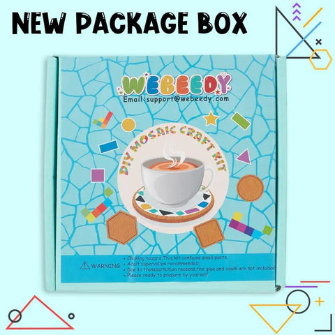Box of Three Styles DIY Mosaic Coaster Kit No Glue Needed for Adults and Beginners with mosaic designs and logos